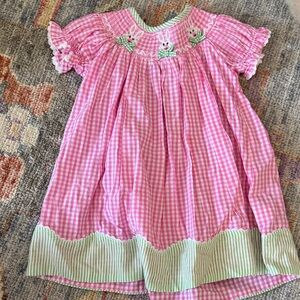 Charming Pink and Green Gingham Kids Dress